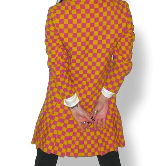 Authentic Vintage 1960s Psychedelic Pink / Yellow Checkered Coat - One Of A Kind - Picture 4 of 5